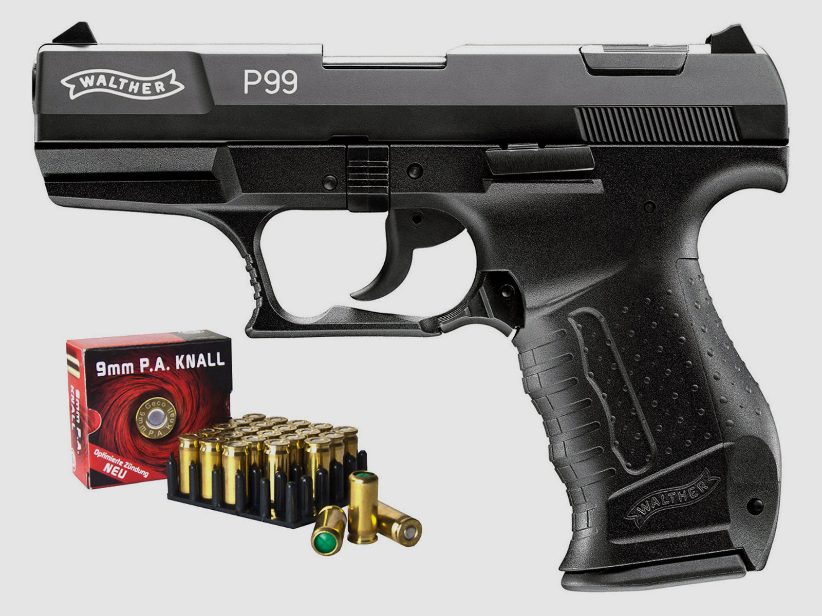 Schreckschuss Pistole Walther P99 schwarz Kaliber 9 mm P.A.K. (P18) + 25 Schuss