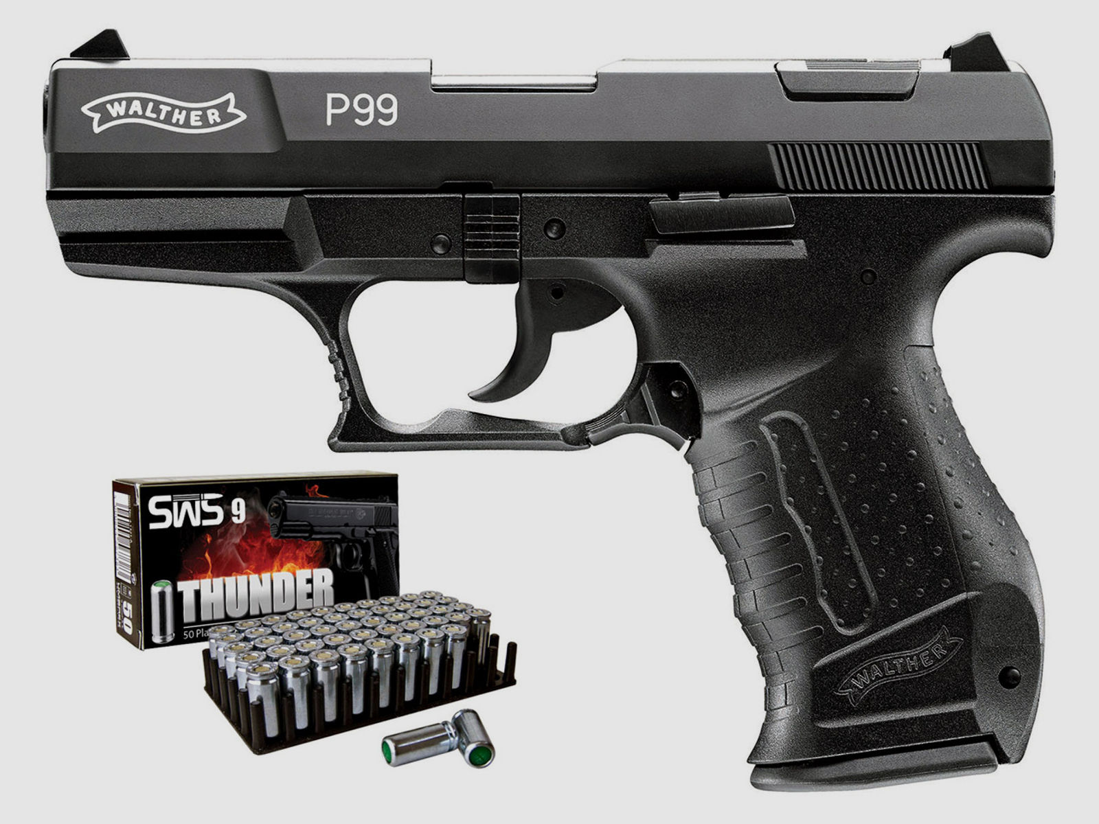 Schreckschuss Pistole Walther P99 schwarz Kaliber 9 mm P.A.K. (P18) + 50 Schuss