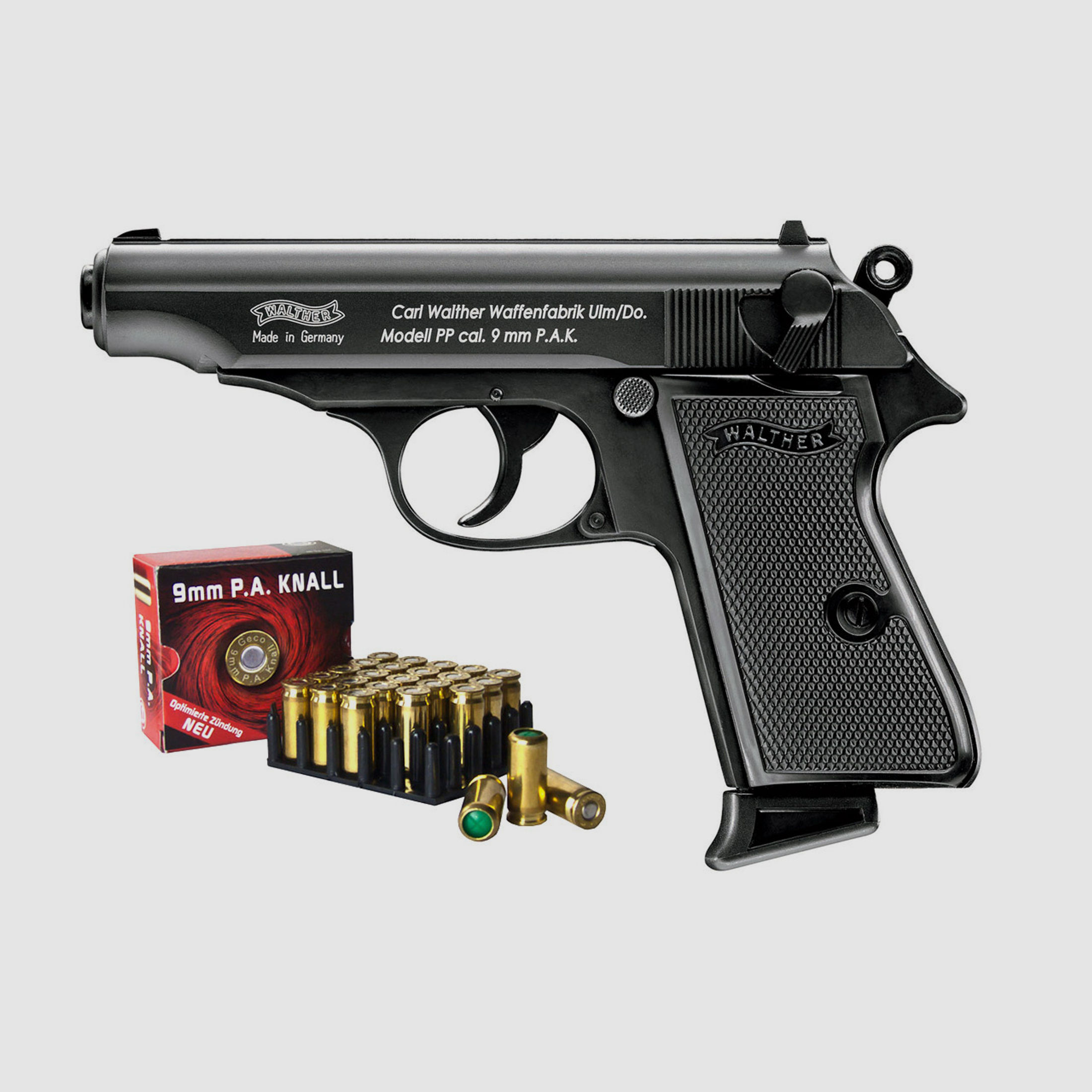 Schreckschuss Pistole Walther PP schwarz Kaliber 9 mm P.A.K. (P18) + 25 Schuss