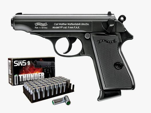 Schreckschuss Pistole Walther PP schwarz Kaliber 9 mm P.A.K. (P18) + 50 Schuss