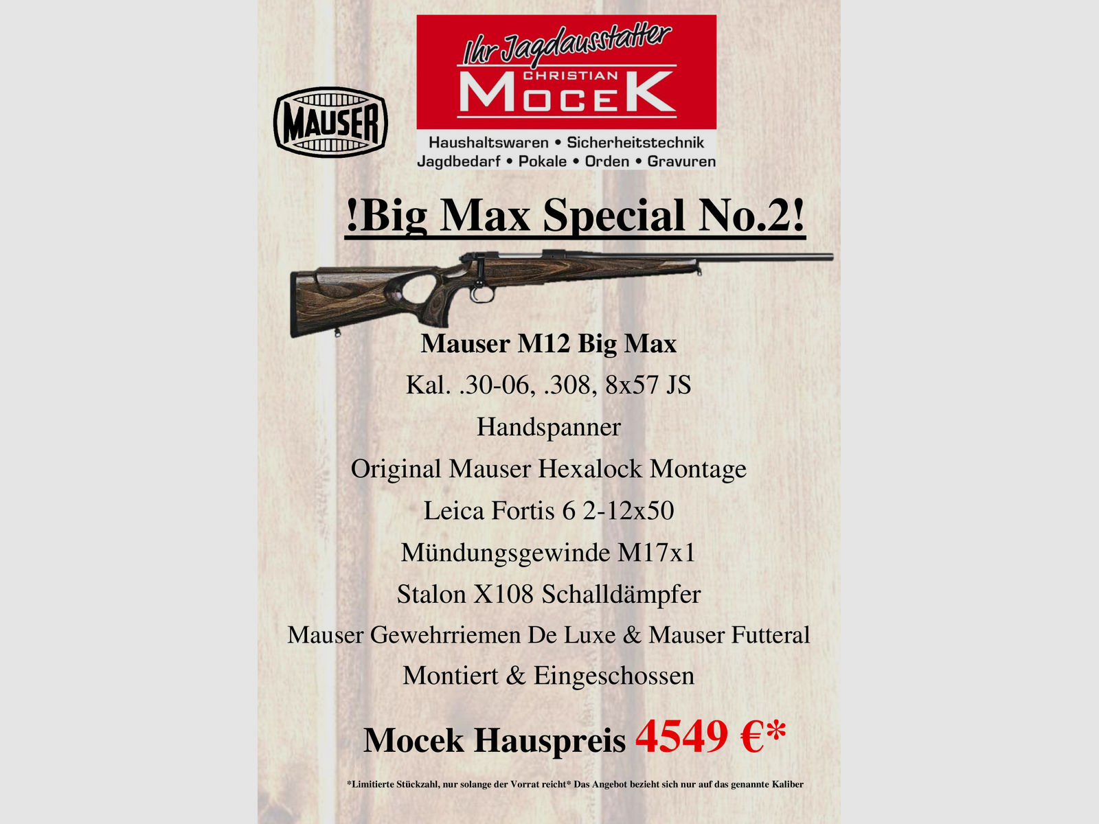 Mauser M12 Big Max, mit Leica Fortis 6 2-12x50 i, ohne Schiene