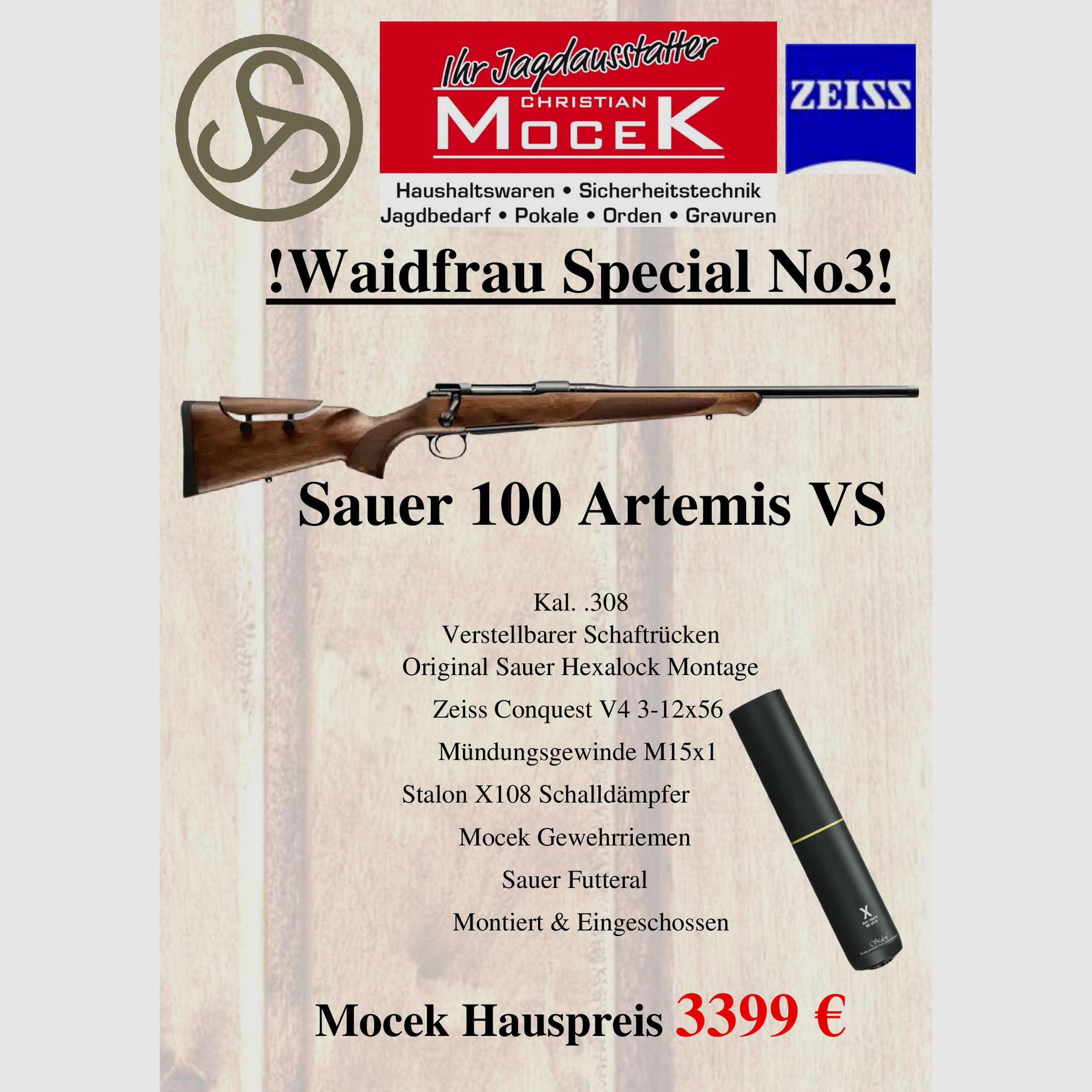 Sauer 100 Artemis VS, mit Zeiss Conquest V4 3-12x56
