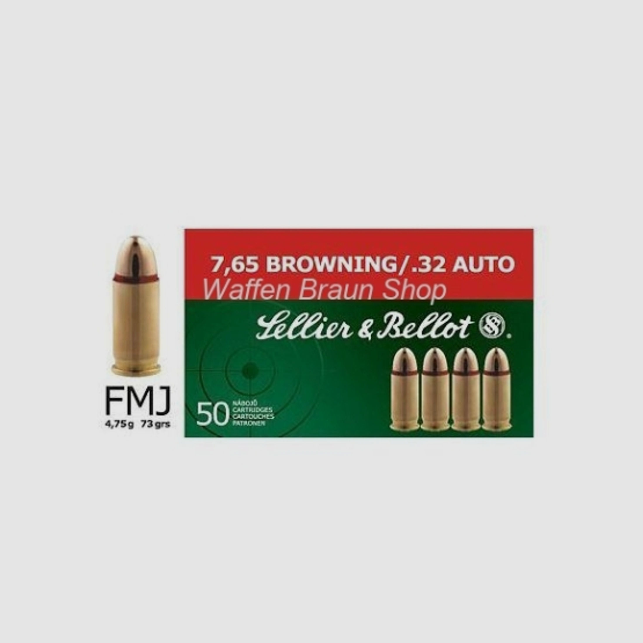 S+B 7,65mm Brow. FMJ 73grs. 50St