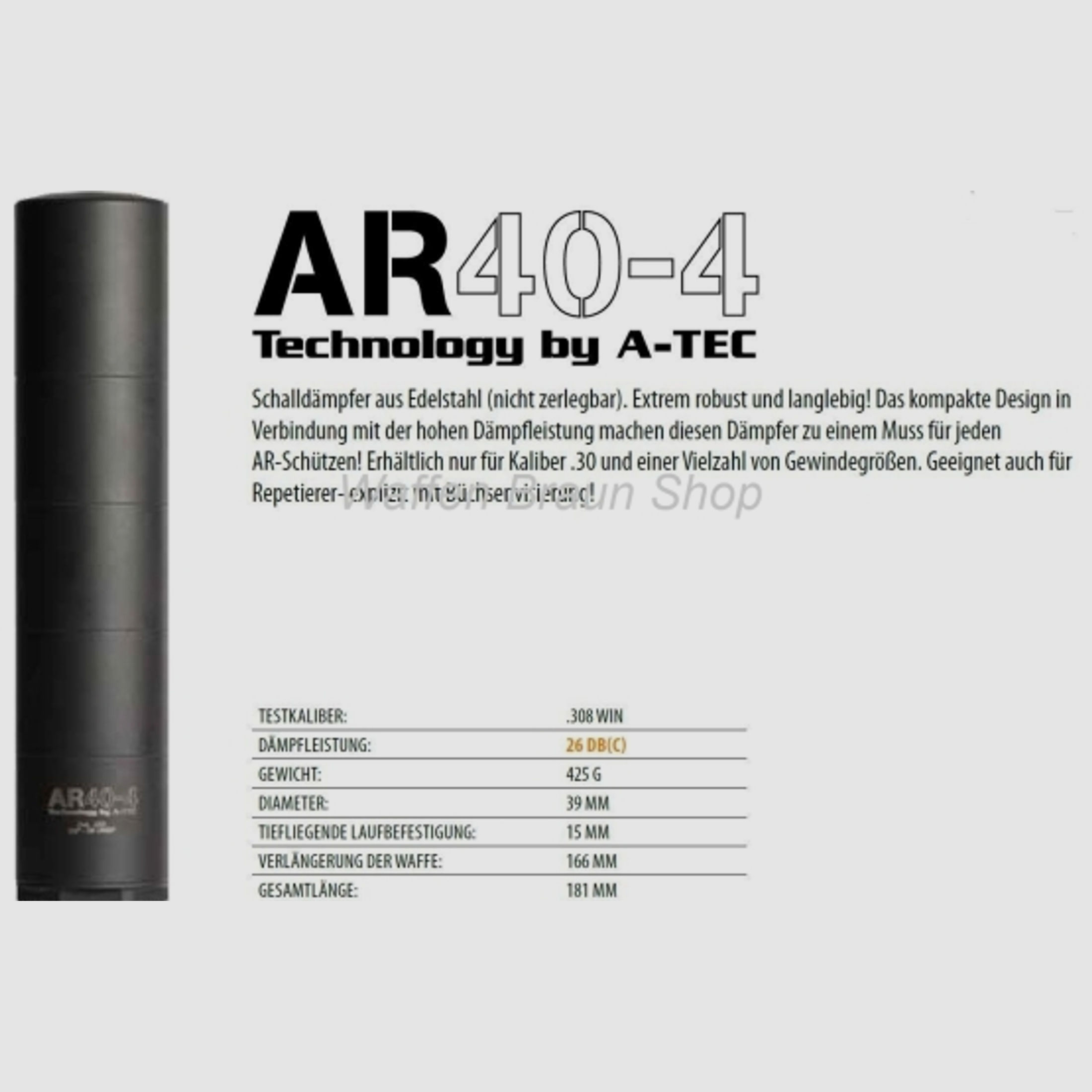 A-Tec AR 40-4 .30cal Schalldämpfer 1/2x28 UNF