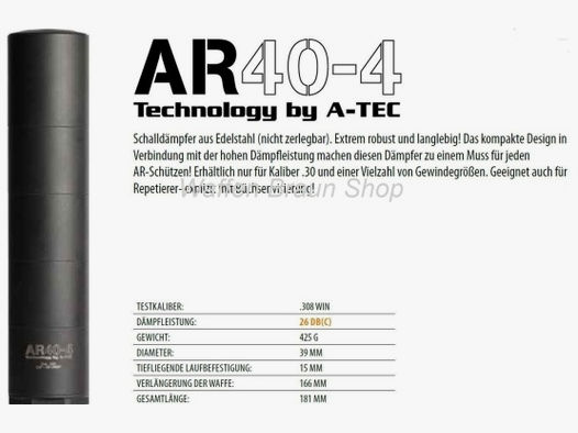 A-Tec AR 40-4 .30cal Schalldämpfer 1/2x28 UNF