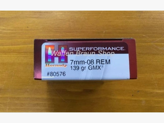 HORNADY 80576 SUPERFORMANCE AMMO 7MM-08 REM 139GR GMX BLEIFREI 20 Stück