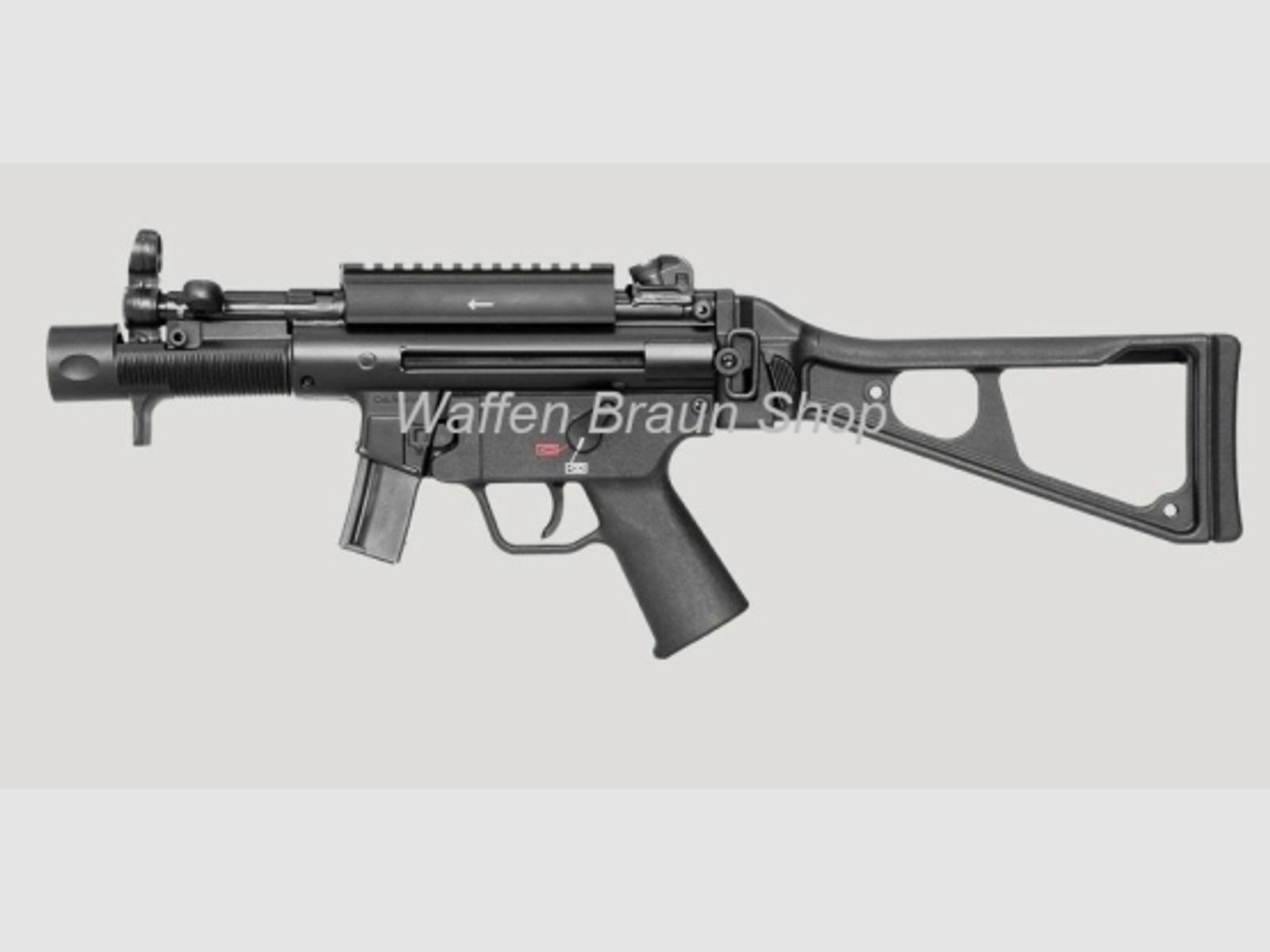 HK Pistole SP5K mit Picatinney-Adapteru. einklappbarer Schulterstütze