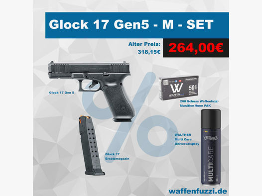 Glock 17 Gen5 Schreckschusspistolen Set "M" Kaliber 9mm PAK