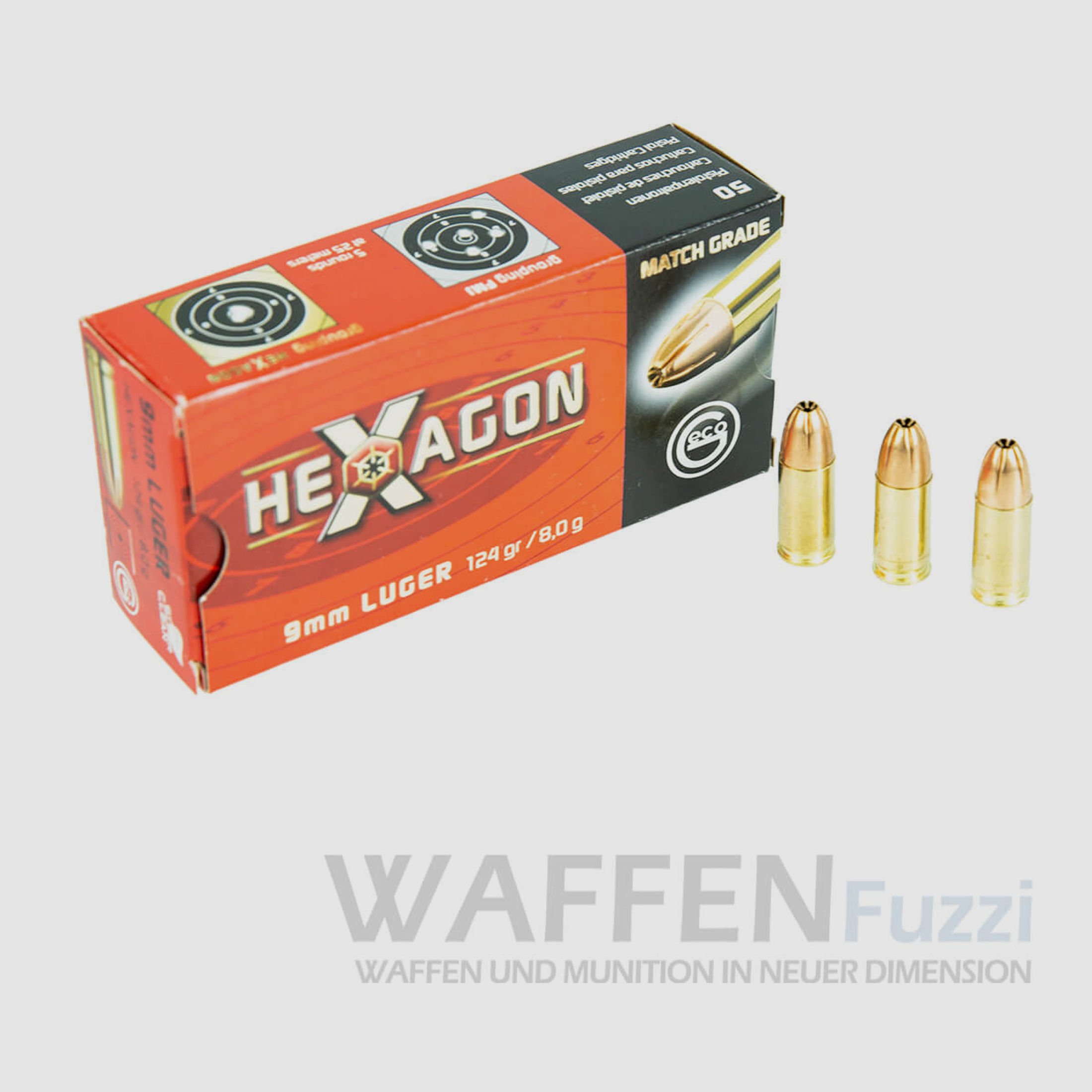 Geco 9mm Luger Hexagon 8,0g 50 Schuss