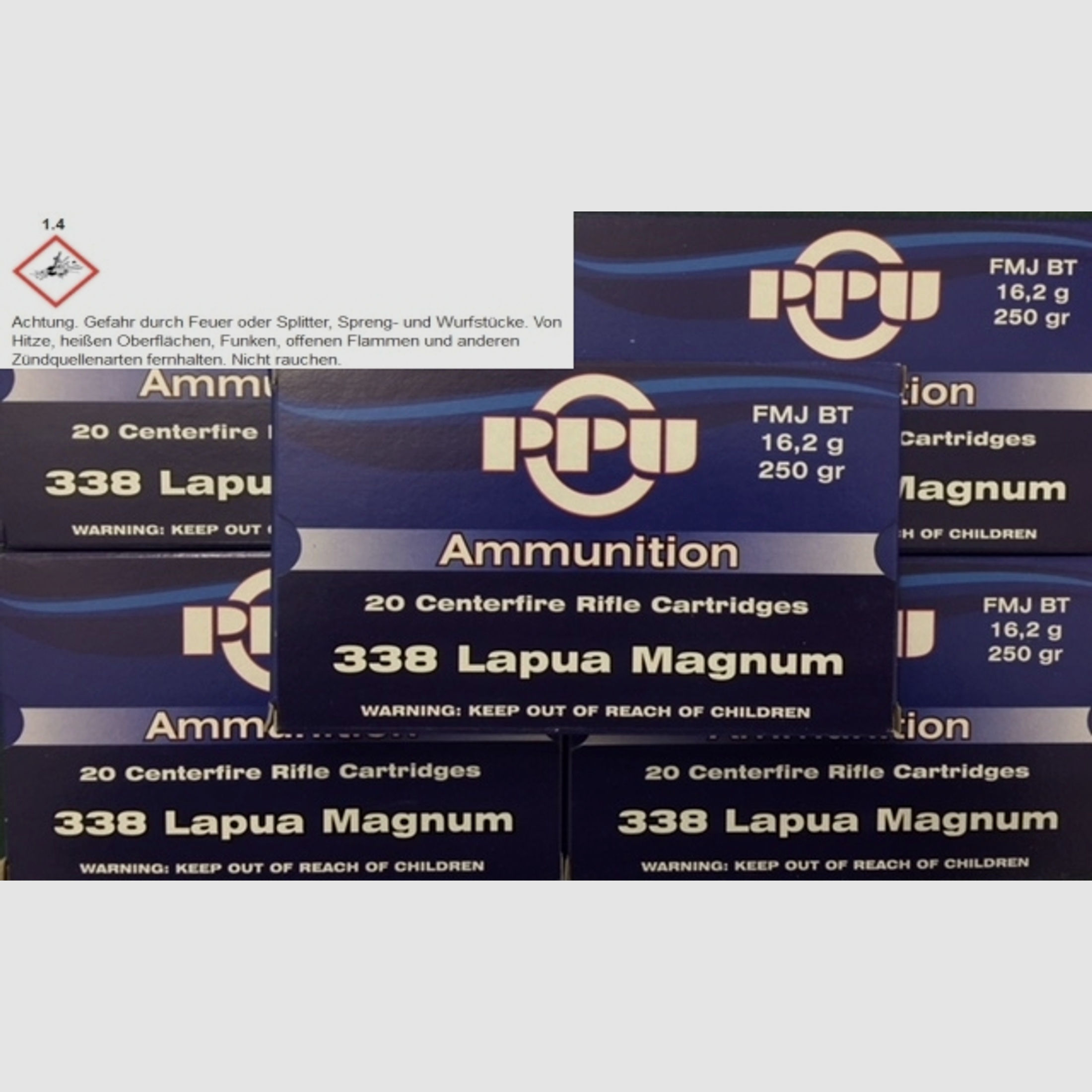 PPU .338 Lapua Magnum, 250grs VM BT, 20 Stück