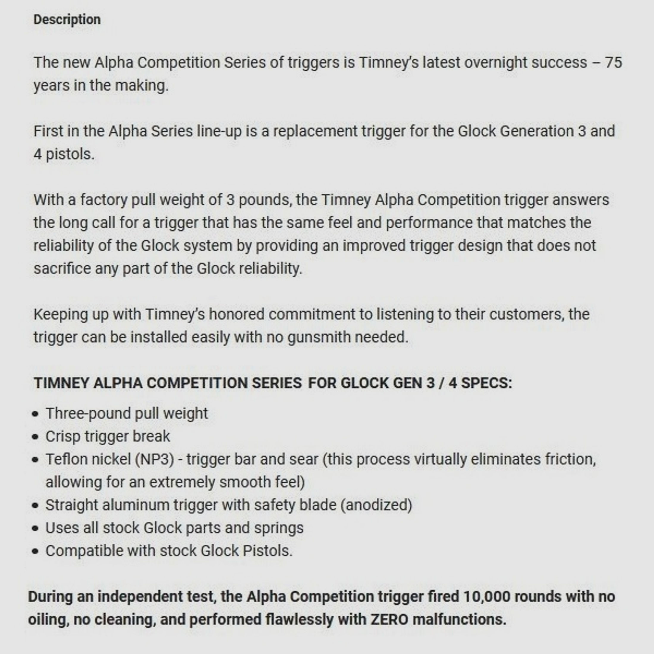 Timney Triggers Alpha Glock Gen3-4 Abzug