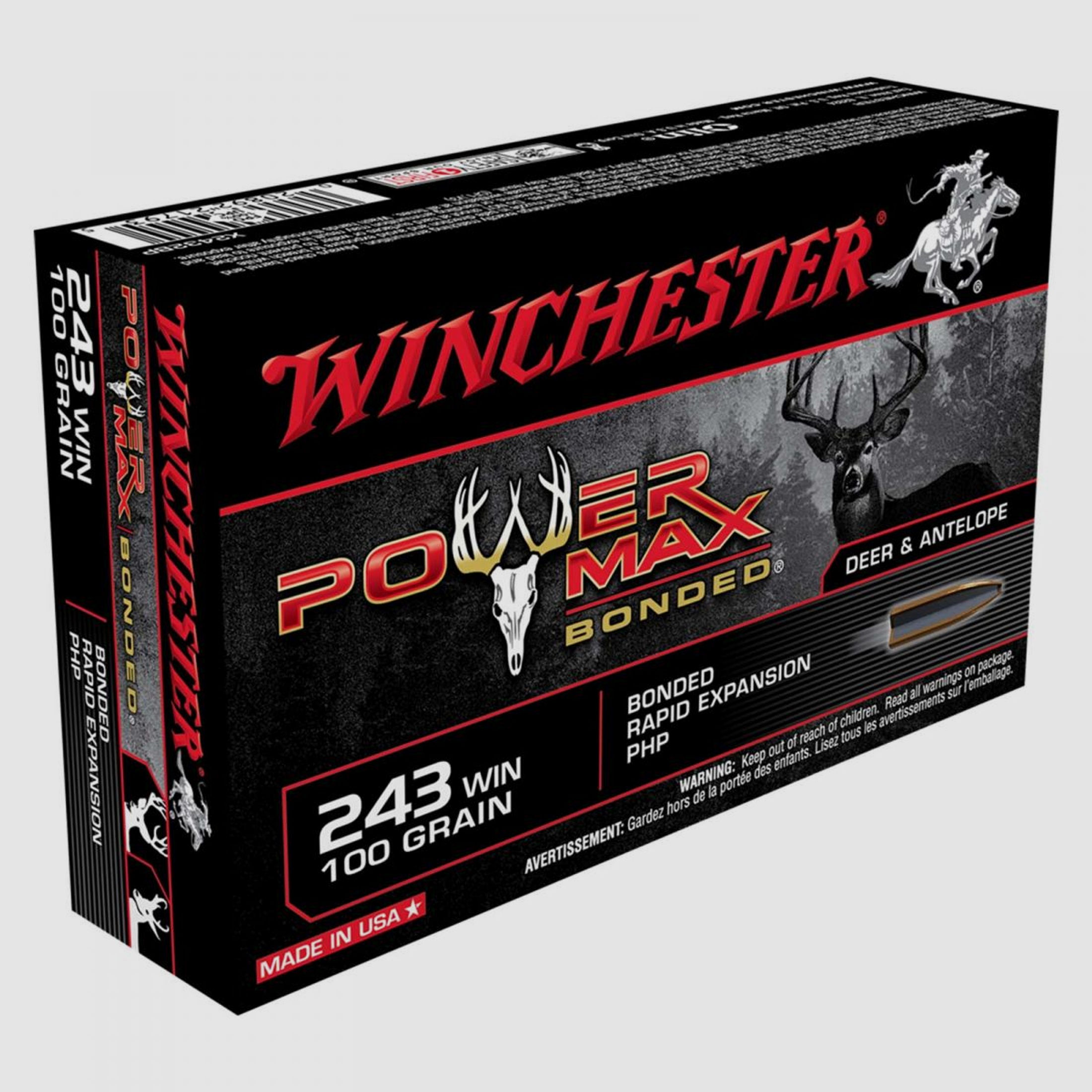Winchester Power Max Bonded .243 Win. 100GR Bonded Rapid Expansion PHP 20 Patronen