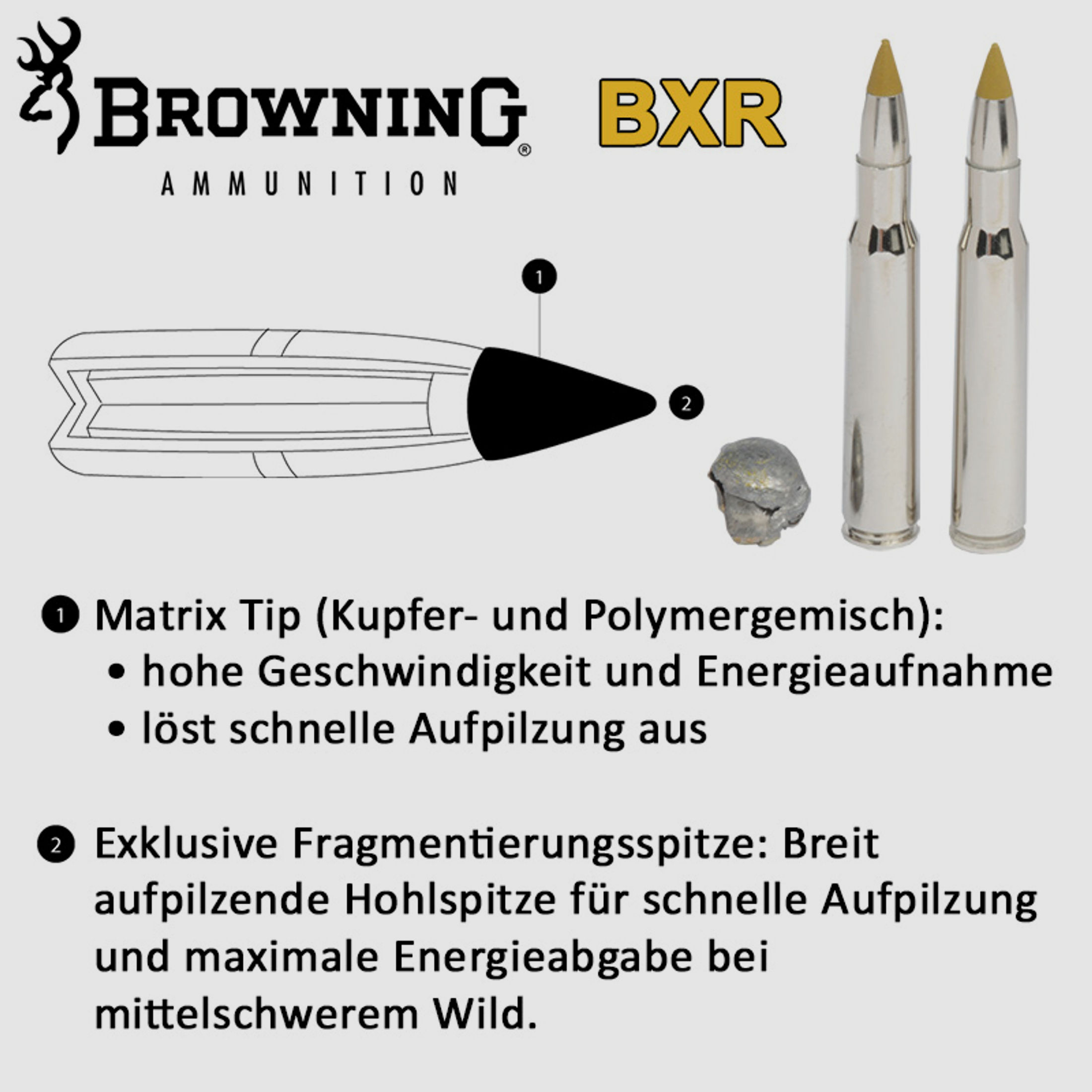 Browning 6,5mm Creedmoor 129GR BXR 20 Patronen