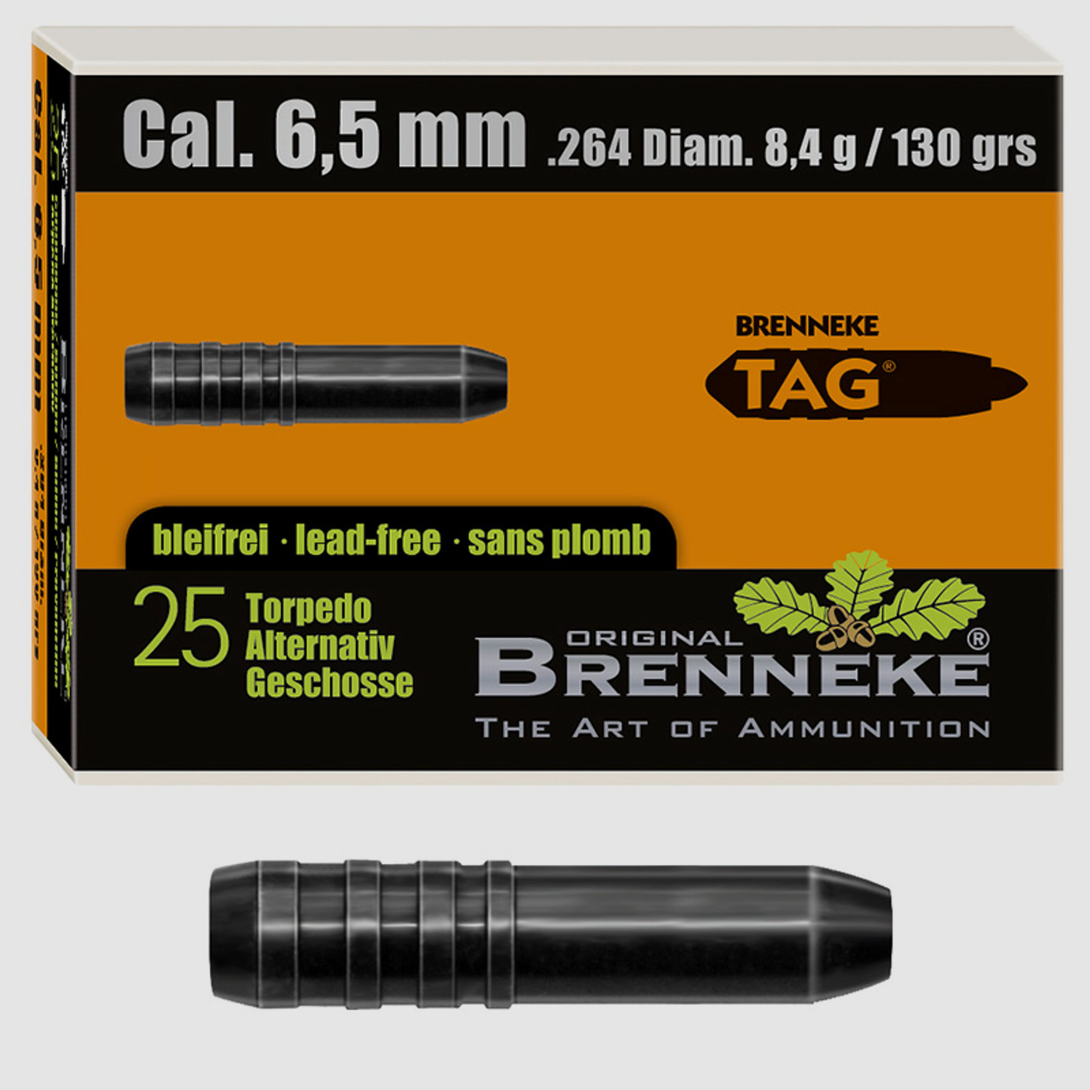 Brenneke Geschoss 6,5mm (.264) TAG 8,4g / 130grs 25 Stück
