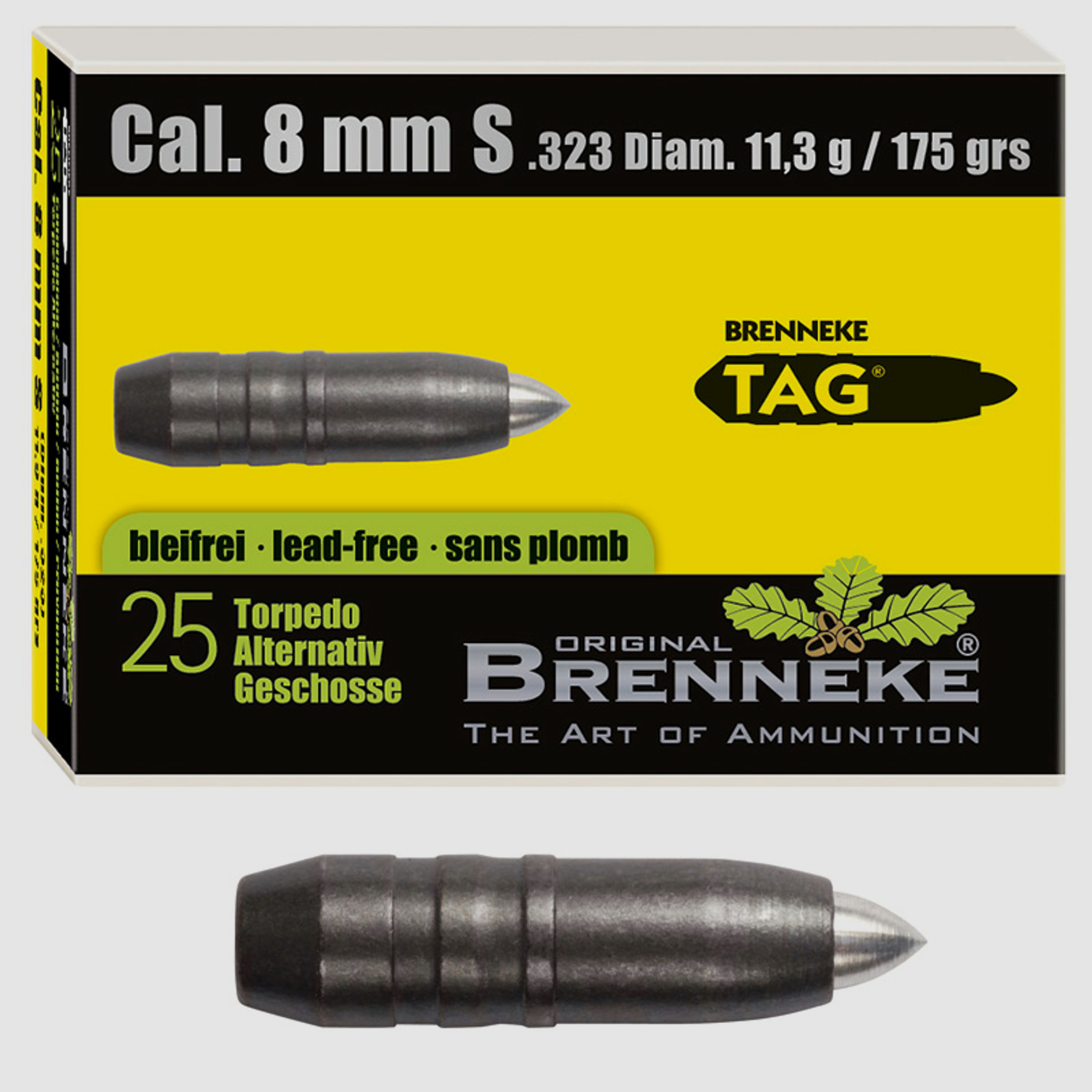 Brenneke Geschoss 8mm S (.323) TAG 11,3g / 175grs 25 Stück