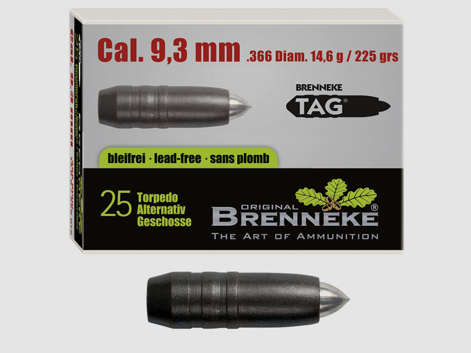 Brenneke Geschoss 9,3mm (.366) TAG 14,6g / 226grs 25 Stück