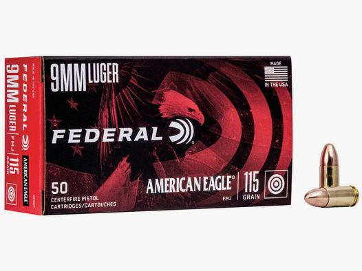 Federal American Eagle 9mm Luger 115GR FMJ 50 Patronen