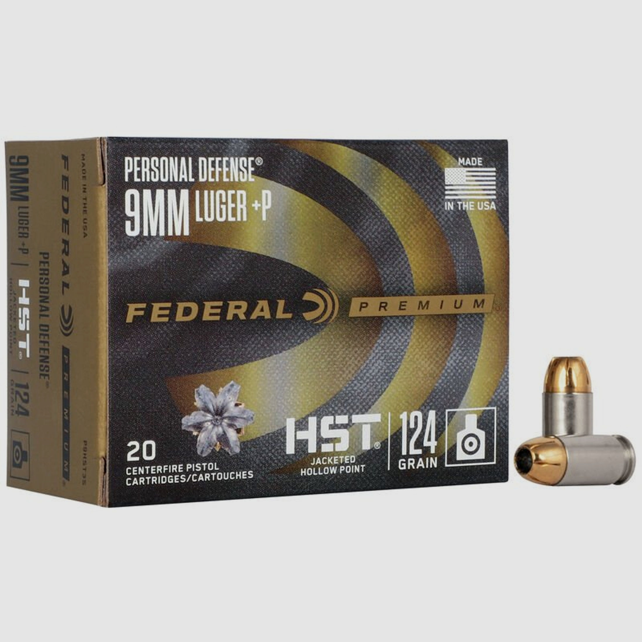 Federal Premium Personal Defense HST 9mm Luger +P 124GR JHP 20 Patronen