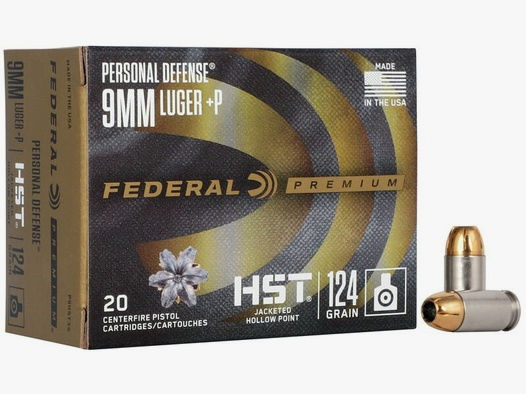 Federal Premium Personal Defense HST 9mm Luger +P 124GR JHP 20 Patronen