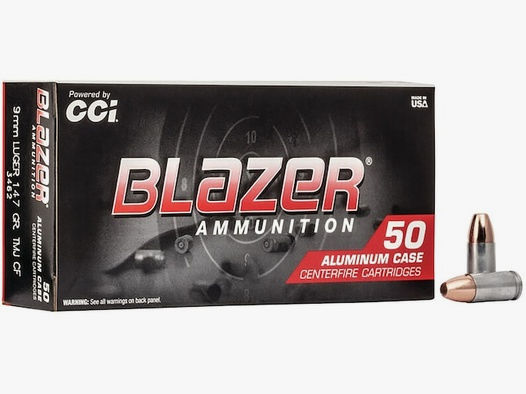 CCI Blazer Clean-Fire 9mm Luger 147GR TMJ RN 50 Patronen
