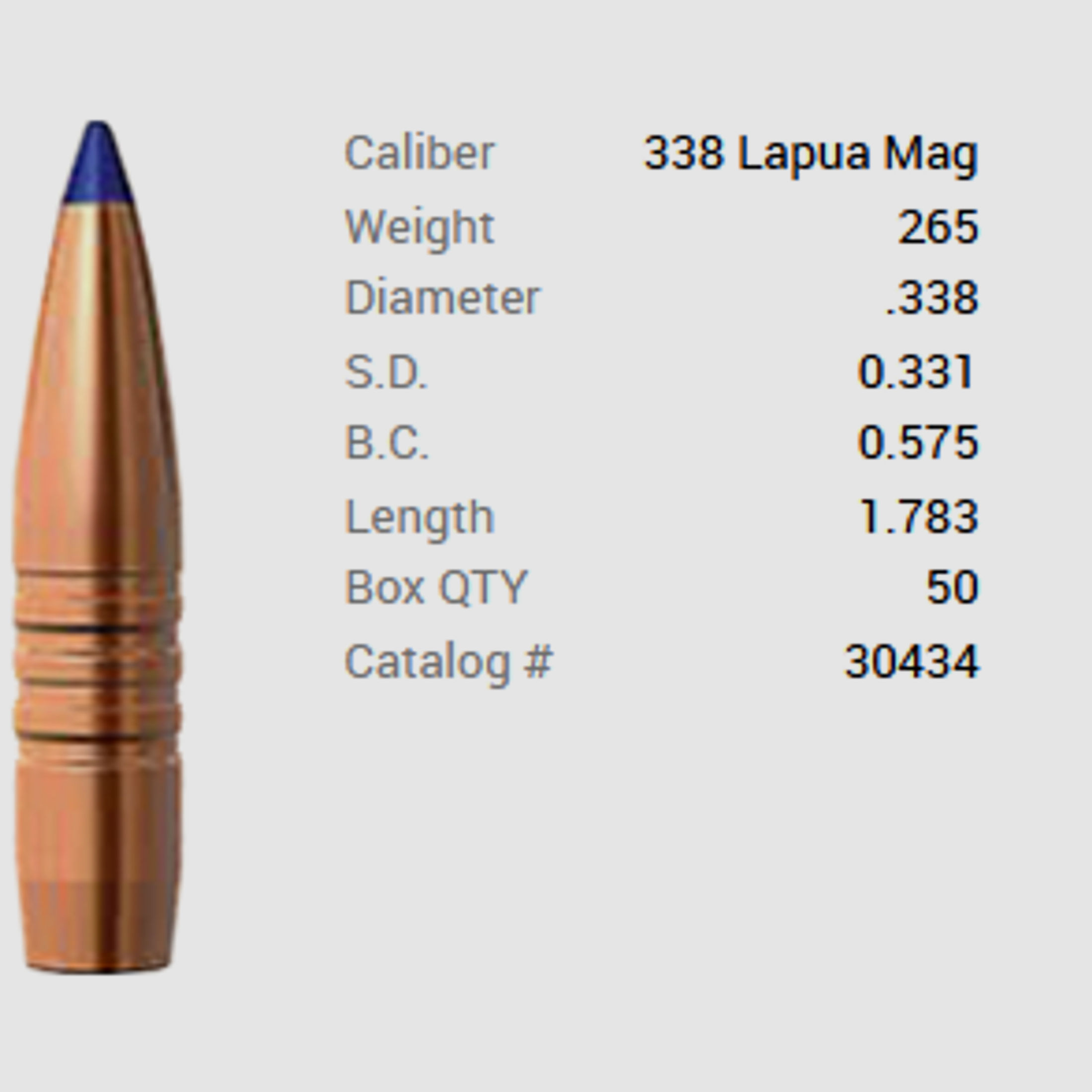 Barnes Geschoss .338 Lapua Magnum/.338 265GR Long-Range X BT 50 Stück