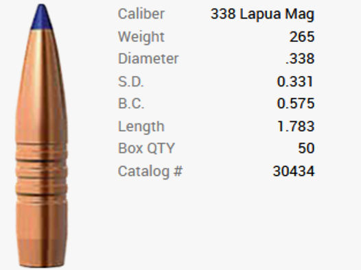 Barnes Geschoss .338 Lapua Magnum/.338 265GR Long-Range X BT 50 Stück