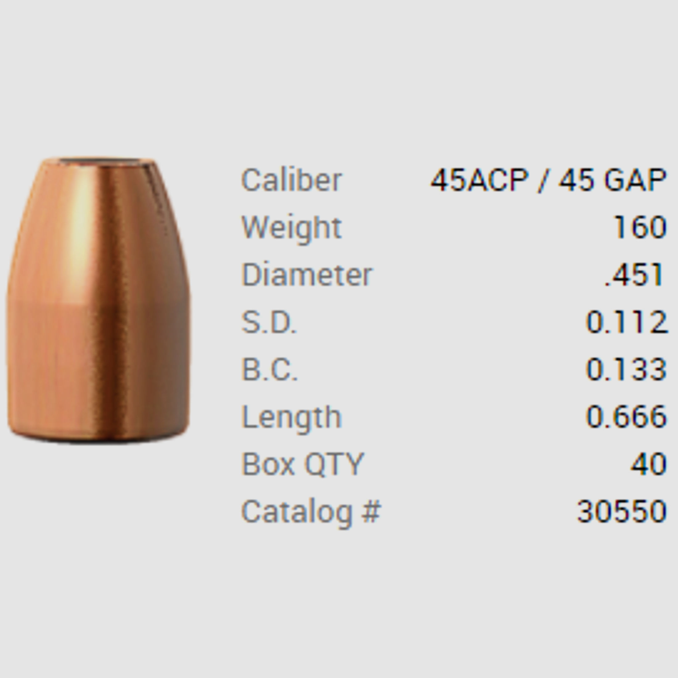Barnes Geschoss .45 ACP/.45 Gap/.451 160GR M/LE Tac-XP Pistol FB 40 Stück