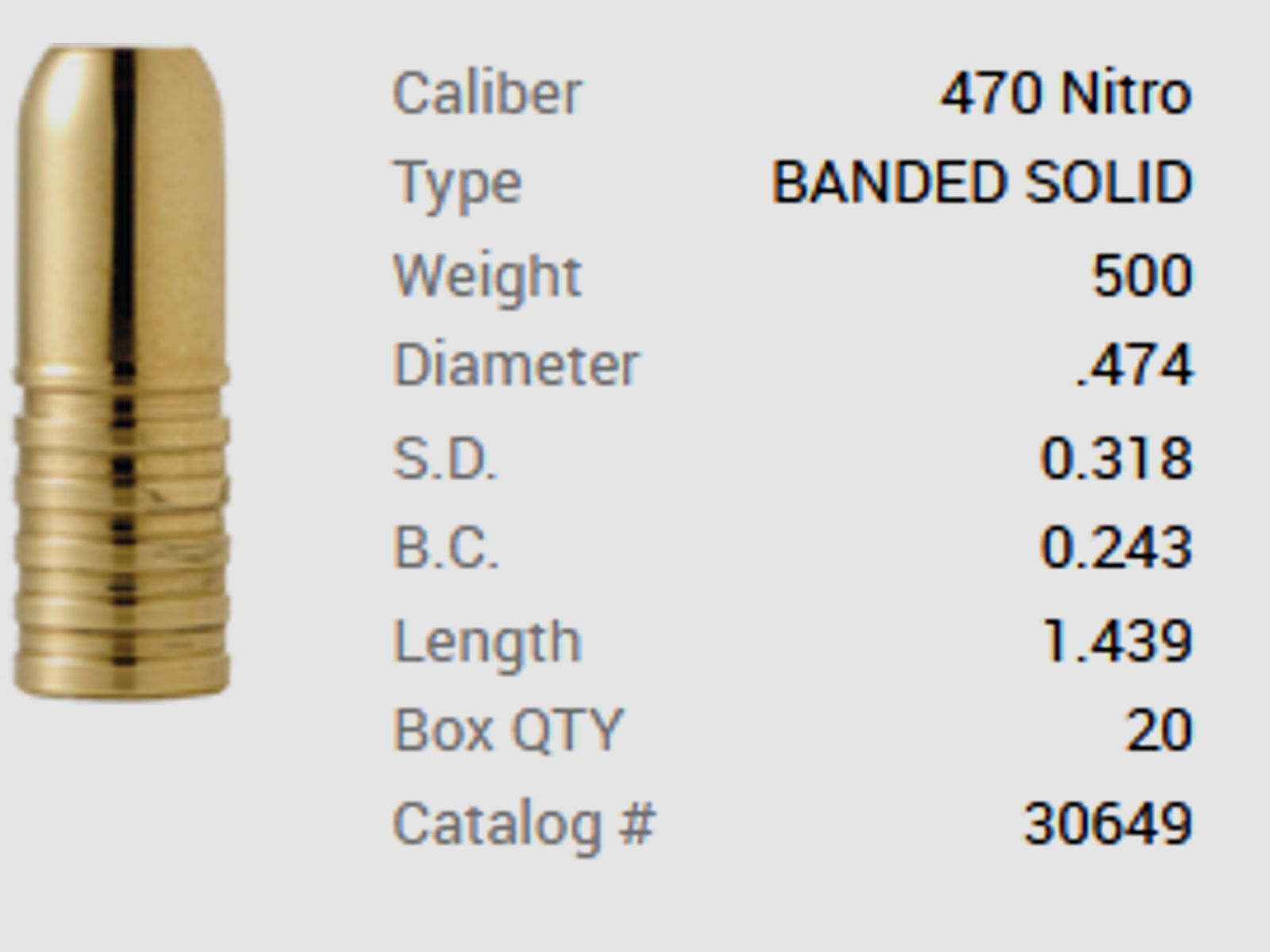 Barnes Geschoss .474 / 12,00mm 500GR Banded Solid 20 Stück