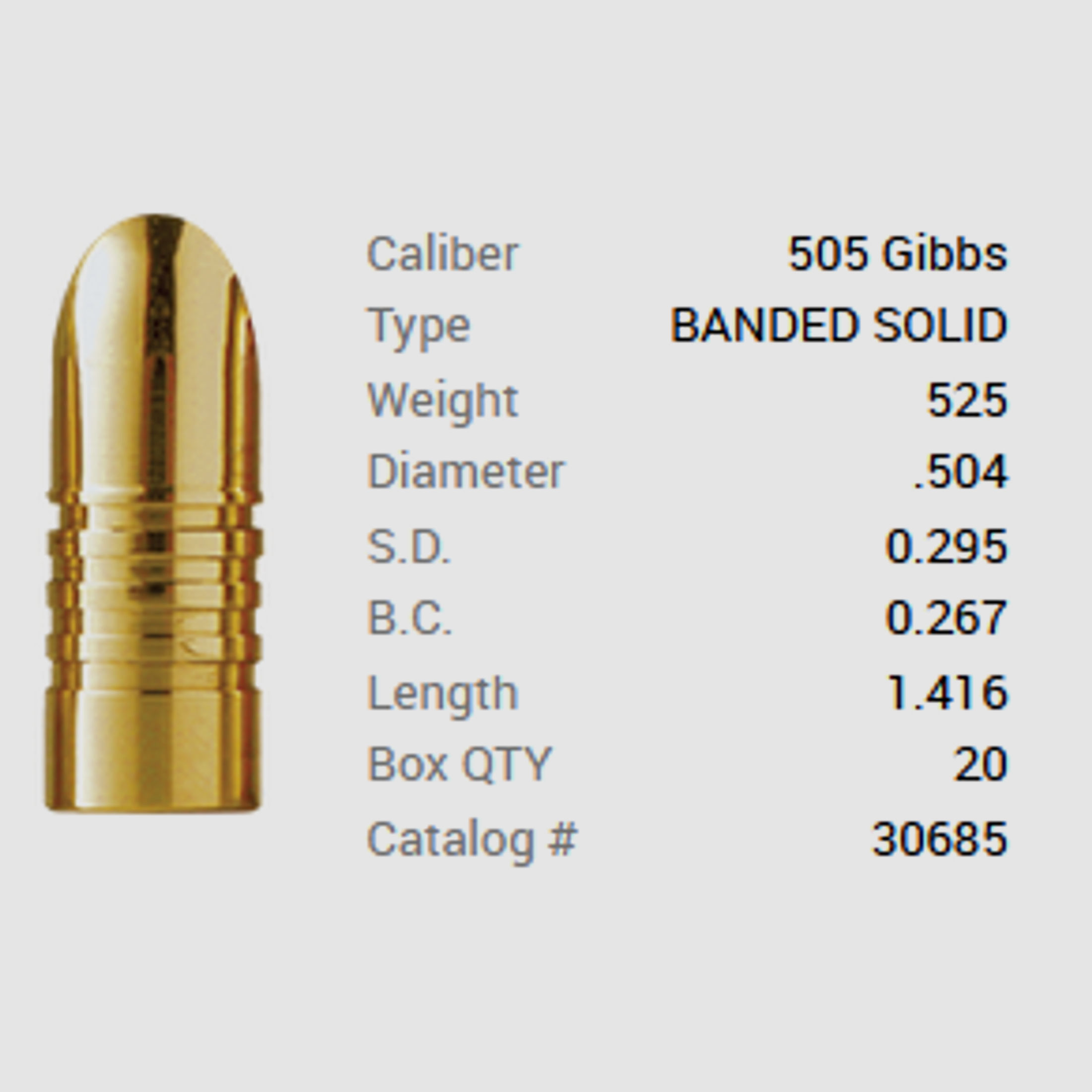 Barnes Geschoss .504 / 12,80mm 525GR Banded Solid 20 Stück