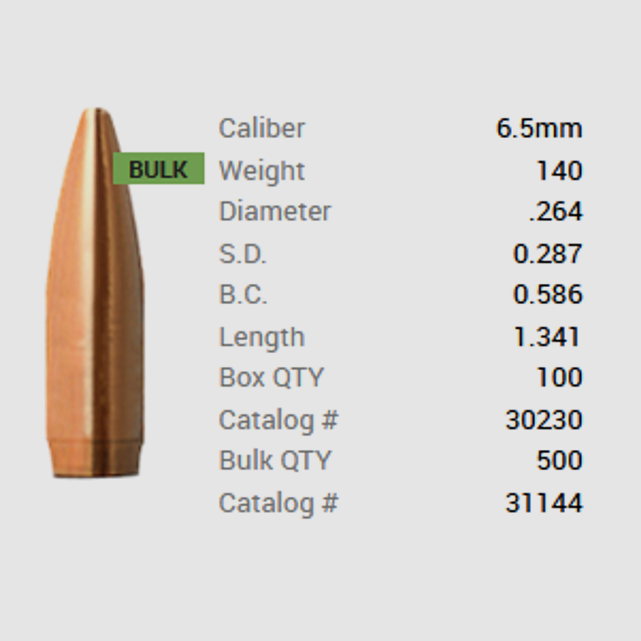 Barnes Geschoss 6,5mm/.264 140GR Match Burners BT 100 Stück