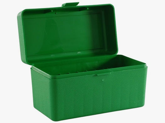 MTM Patronenbox RLLD-50-10 grün mit Klappdeckel f. 50 Patronen 7mm Rem. Mag. u.w.