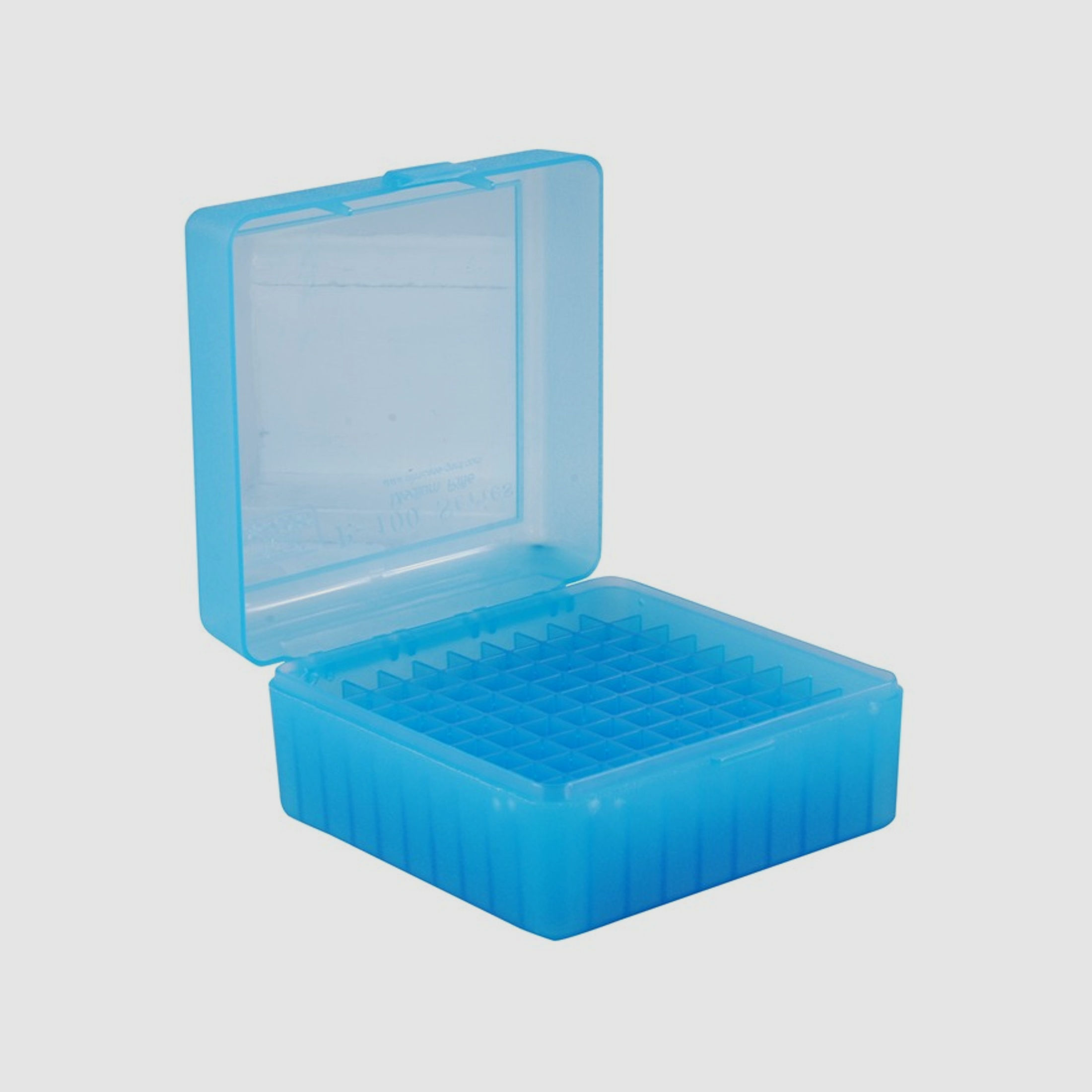 MTM Patronenbox RM-100-24 blau klar mit Klappdeckel f. 100 Patronen .308 u.w.