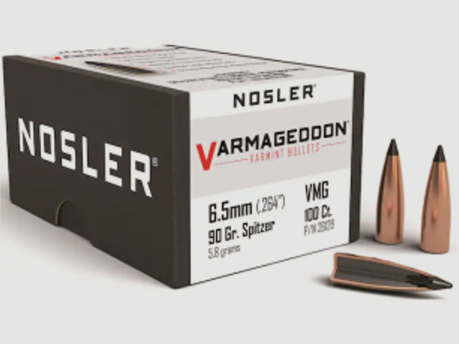 Nosler Geschoss 6,5mm/.264 Varmageddon 90GR Teilmantel Tipped Flat Base 100 Stück