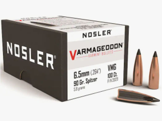Nosler Geschoss 6,5mm/.264 Varmageddon 90GR Teilmantel Tipped Flat Base 100 Stück