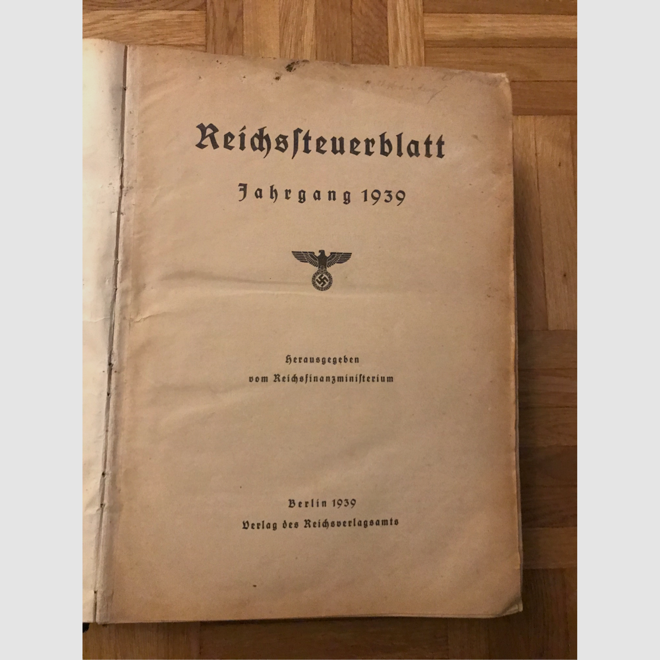 Reichssteuerblatt von 1939. Original 