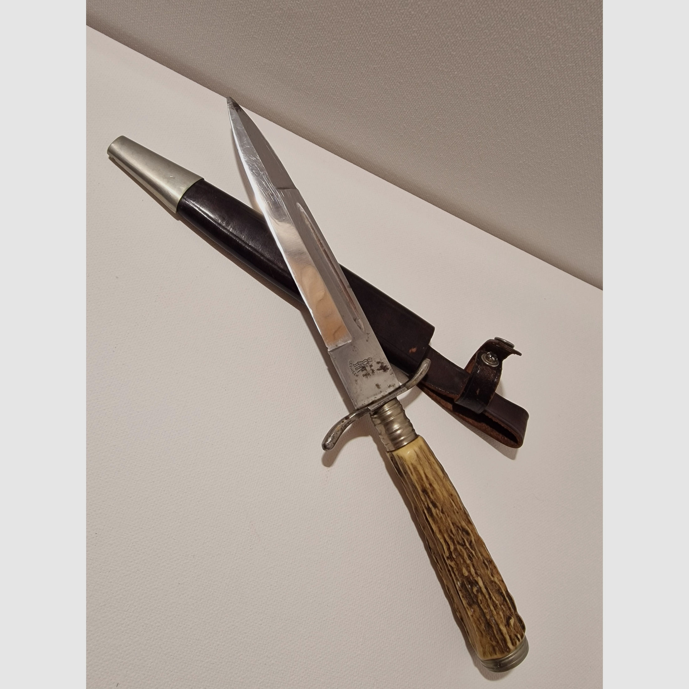 Jagdmesser Solingen, Klingenlänge von 13,5 cm, Hirschhorn