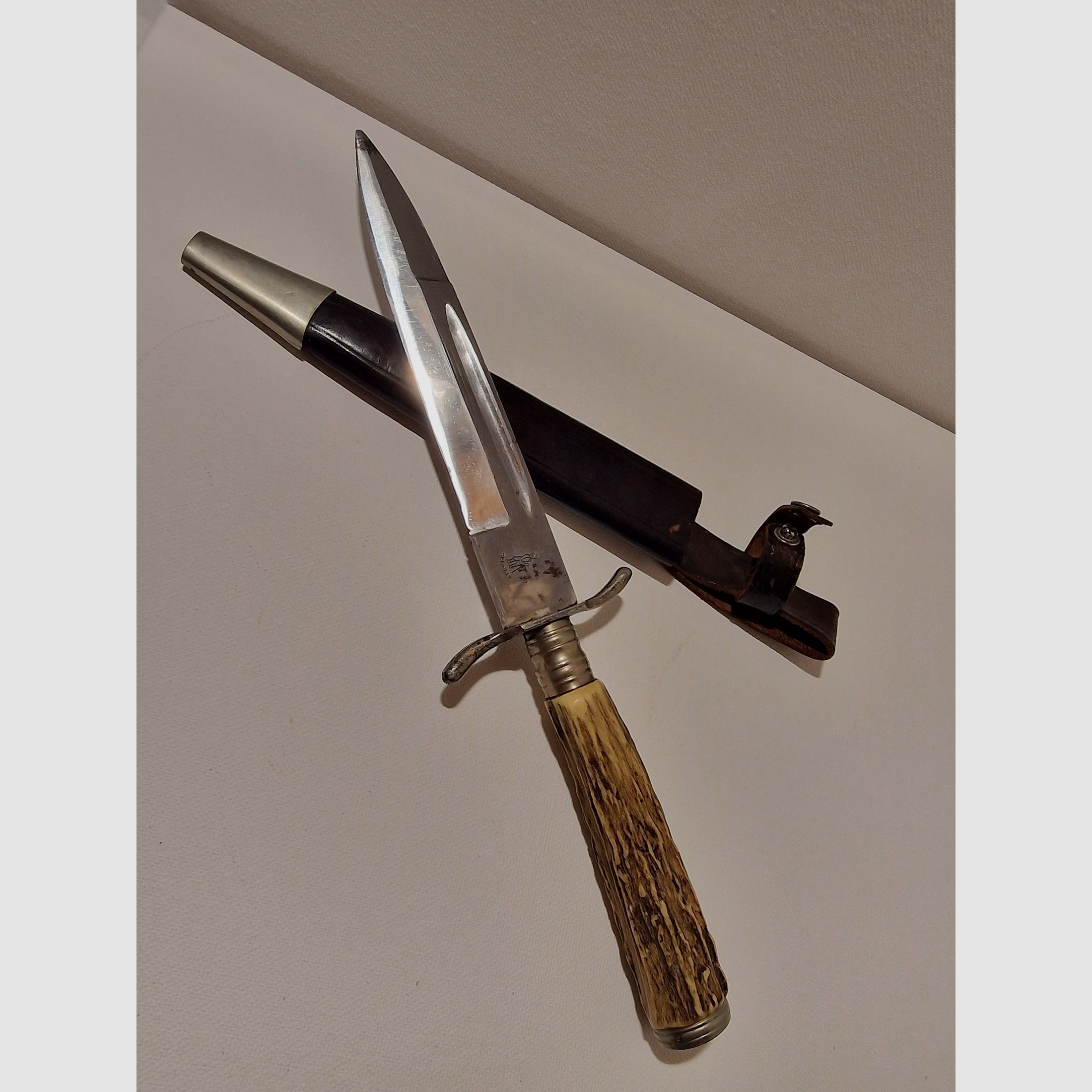 Jagdmesser Solingen, Klingenlänge von 13,5 cm, Hirschhorn