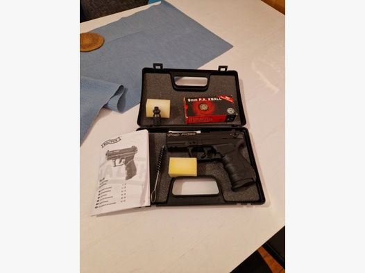  Walther PK380 Schreckschusspistole schwarz, Munition, Abschussbecher