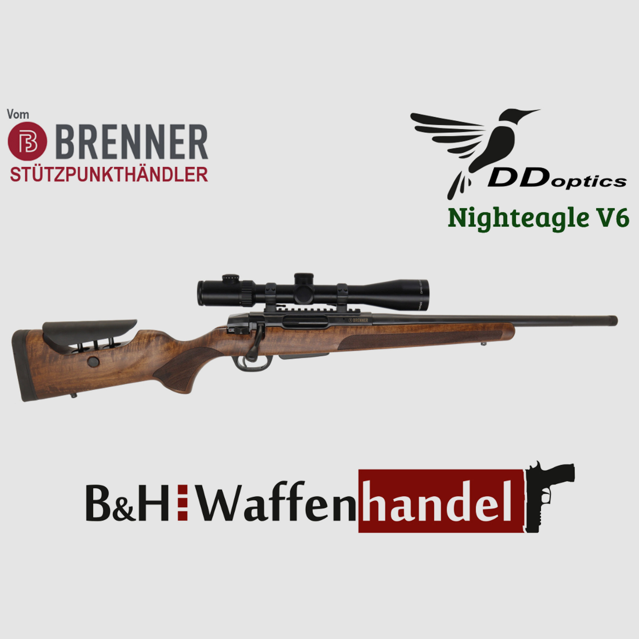 Neu: Brenner BR20 L.E. Holzschaft mit Schaftrückenverstellung Komplettpaket DDoptics 2.5-16x42 oder 2.5-15x50 Jagd Repetierer Finanzierung möglich (Art.Nr.: BR20LEP10))