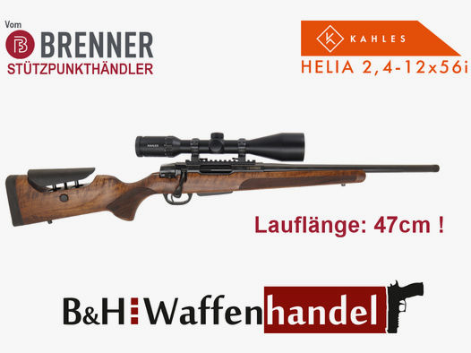 Neu: Brenner BR20 L.E. (Holzschaft mit Schaftrückenverstellung) mit Kahles Helia 2.4-12x56i fertig montiert Jagd Repetierer Komplettpaket (BestNr.: BR20LEP11)