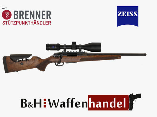 Brenner Komplett-Set: BR20 L.E. Nussbaum- Schaft, verstellbarer Schaftrücken mit Zeiss V6 2.5-15x56 (Best.Nr.: BR20LEP1) Finanzierung möglich