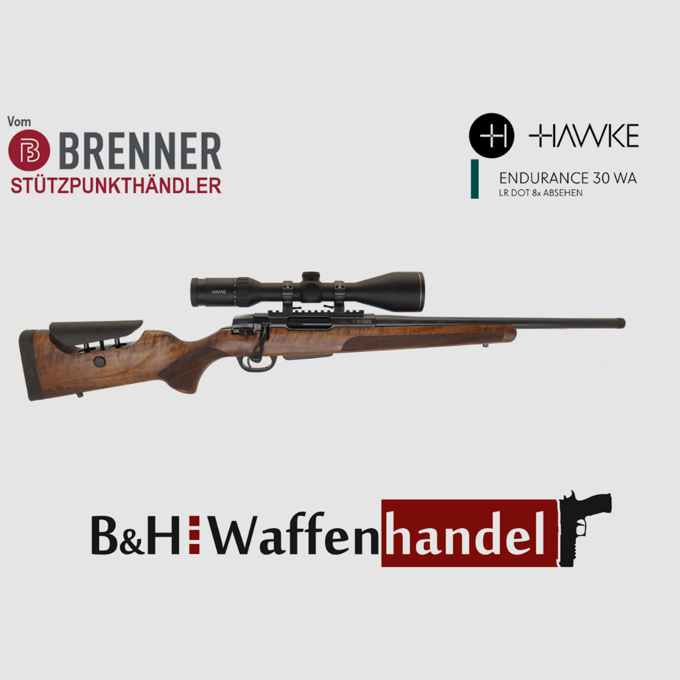 Brenner Komplett-Set: BR20 L.E. (Nussbaum, verstellbarer Schaftrücken / Limited Edition) mit Hawke Endurance 2.5-10x50