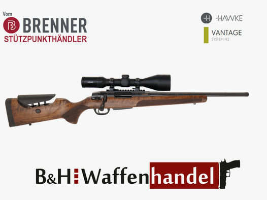 Brenner Komplett-Set: BR20 L.E. Nussbaum- Schaft, verstellbarer Schaftrücken mit Hawke 3-12x56 (Best.Nr.: BR20LEP6) Finanzierung möglich