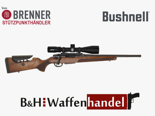 Brenner Komplett-Set: BR20 L.E. Nussbaum- Schaft, verstellbarer Schaftrücken mit Bushnell 2.5-15x50 (Best.Nr.: BR20LEP7) Finanzierung möglich