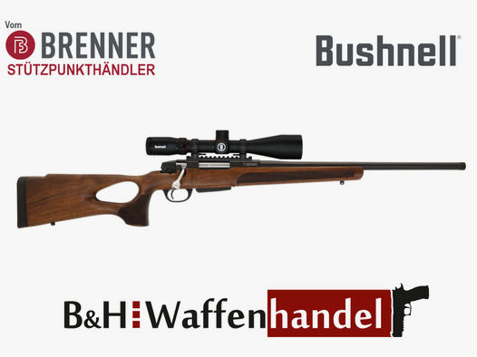 Auf Lager: Brenner BR 20 Lochschaft (Nussbaum) mit Bushnell Nitro 2.5-15x50 inkl. Parallaxe Verstellung  (Best.Nr.: BR20LSP7) Finanzierung möglich