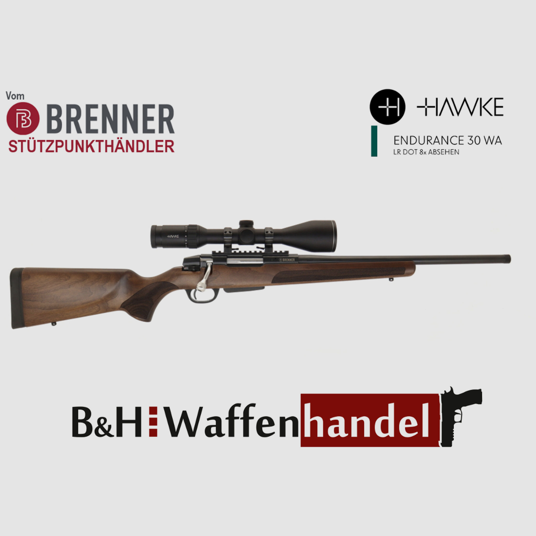 Auf Lager: Brenner BR20 Nussbaum- Holzschaft mit Hawke Endurance 3-12x56 (Best.Nr.: BR20WP4) Finanzierung möglich
