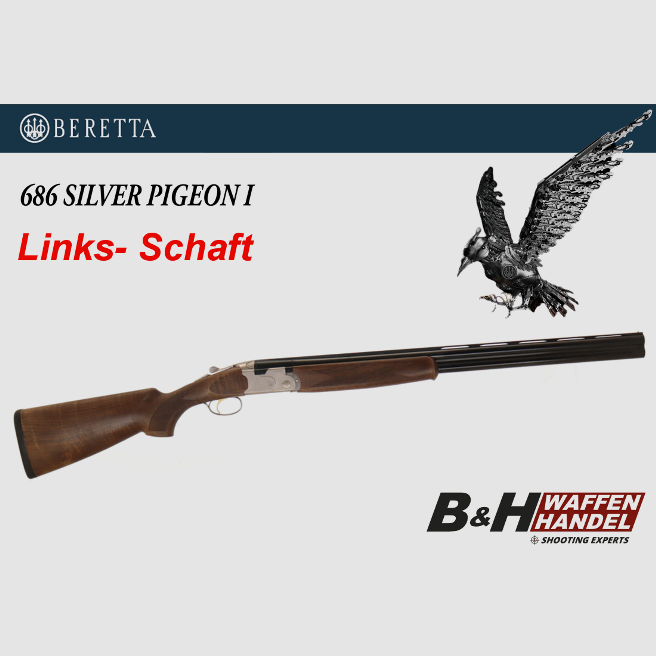 Neu: Links Bockflinte Beretta 686 Silver Pigeon 1 Jagd LL 71cm Bockflinte Bockdoppelflinte BDF mit Stahlschrotbeschuss Linksschaft