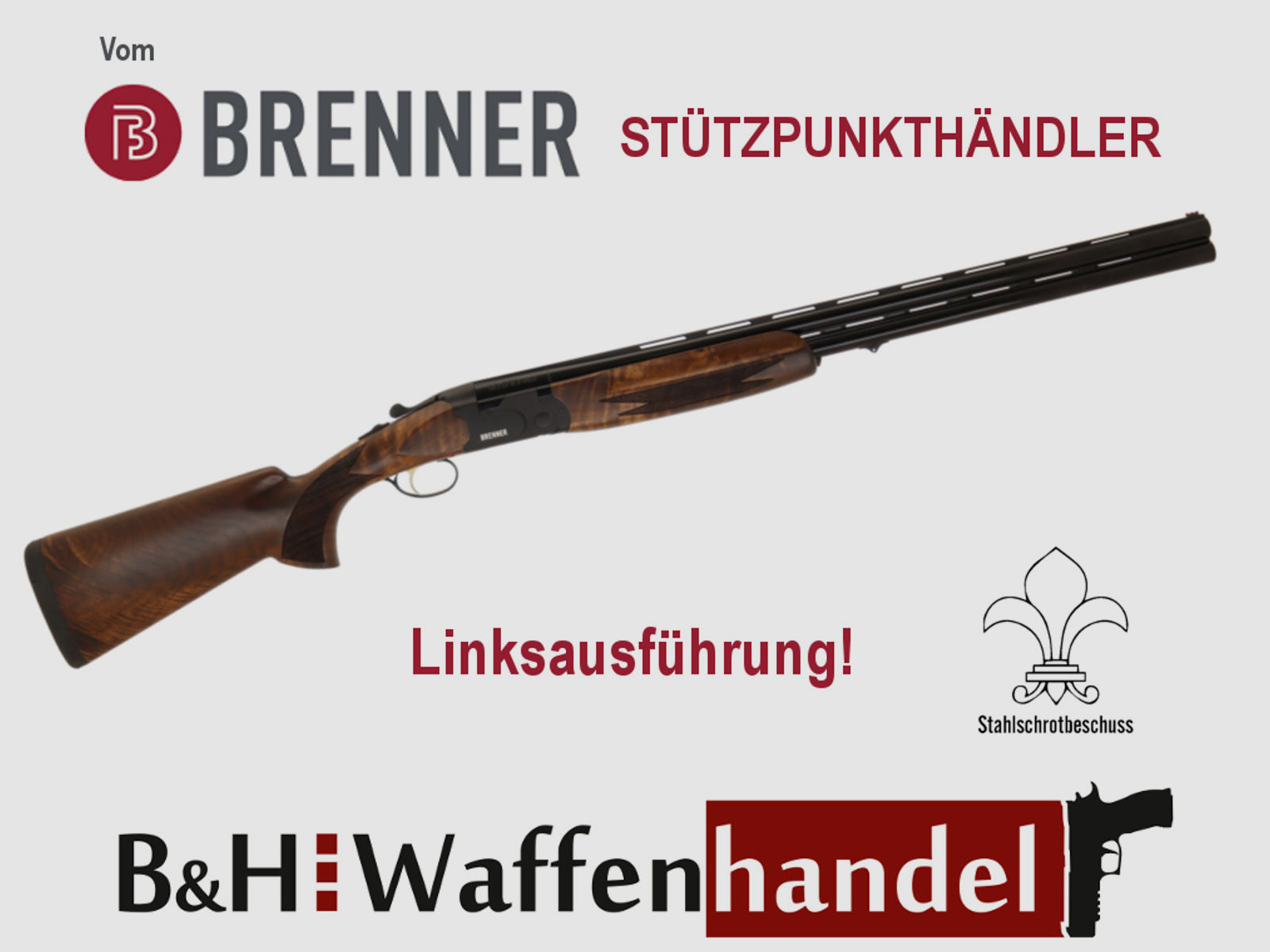 Neu, auf Lager: Brenner Flinte Linksausführung BF18 Black Links 12/76 Stahlschrotbeschuss schwarz Bockflinte Bockdoppelflinte Jagdflinte (Art.Nr.: BRE06-0011) Finanzierung möglich!