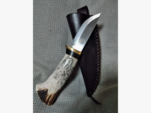 Custom Jagdmesser Skinner mit Scrimshaw "Einzelstück"