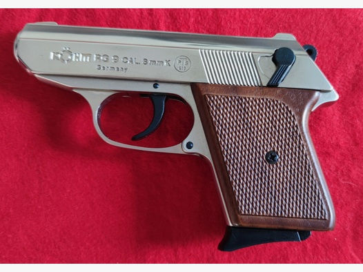 NEU: Pistole Röhm RG 9 PTB 413 Kal. 8mm Vernickelt mit Holzgriffschalen